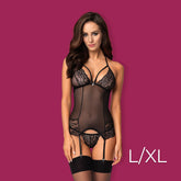 Obsessive - 838-COR-1 corset & thong  L/XL - Black